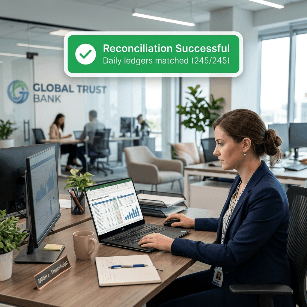 Reconciliation dashboard with transaction data