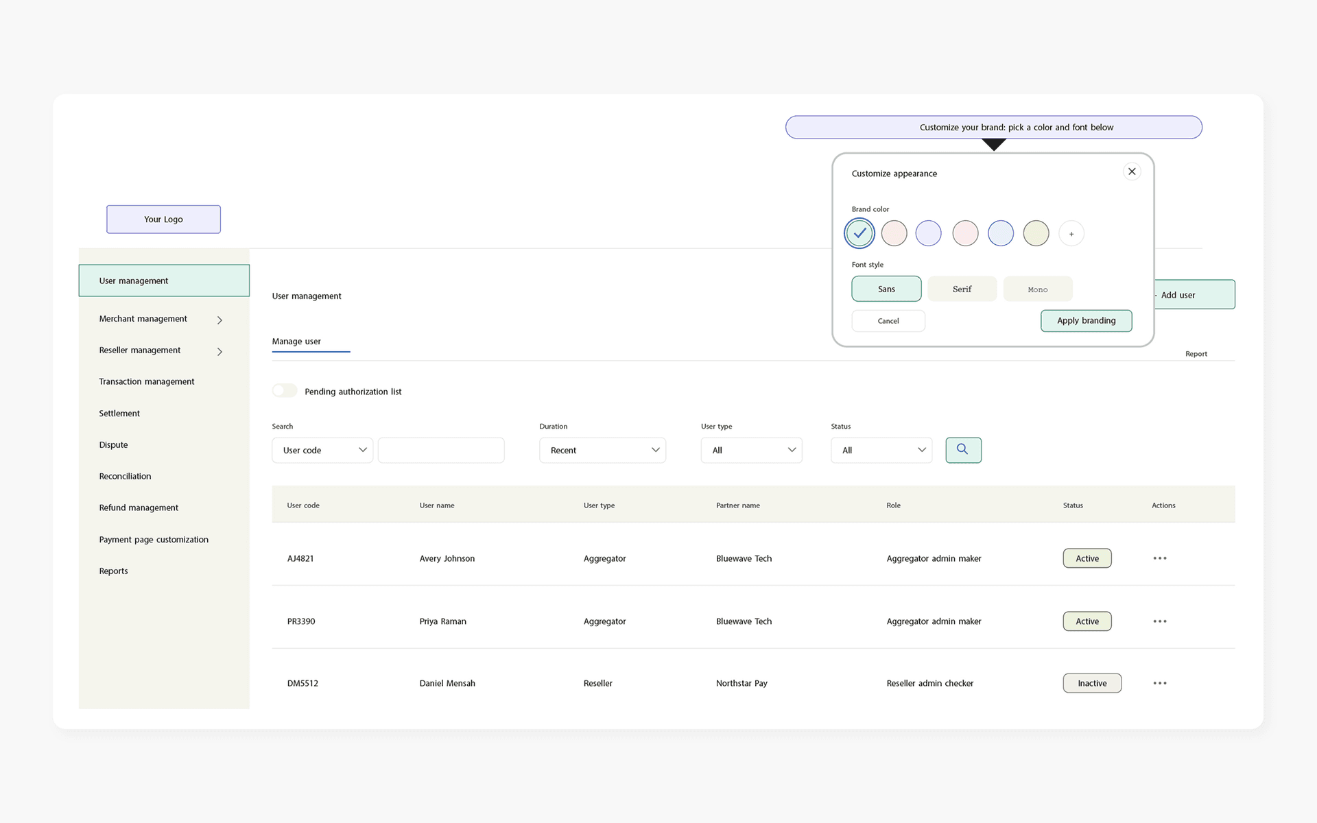 Customized portals to enhance merchant branding and engagement