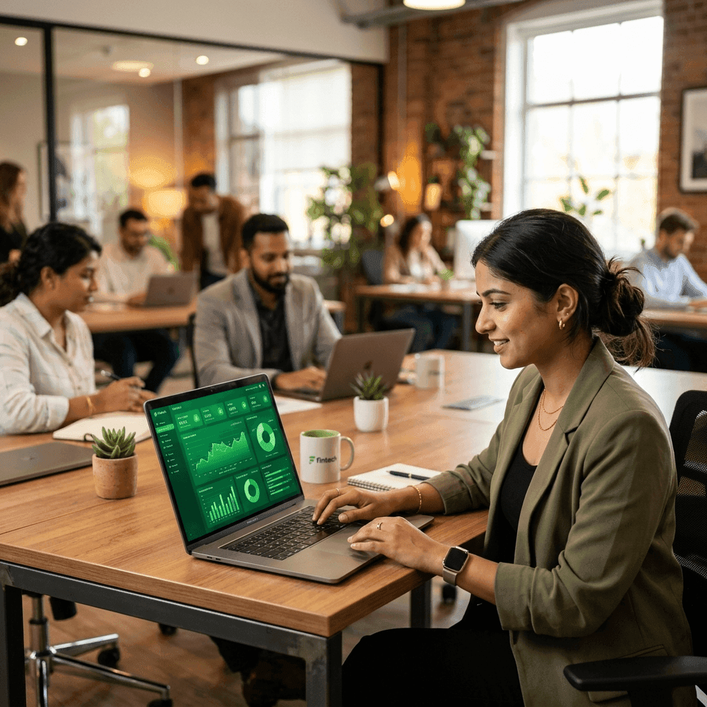 Analytics and fintech platform displayed on laptop screen