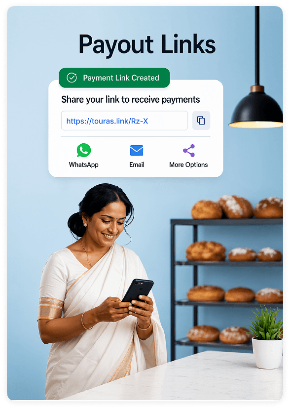 Payout Links - share via SMS, Email, or WhatsApp