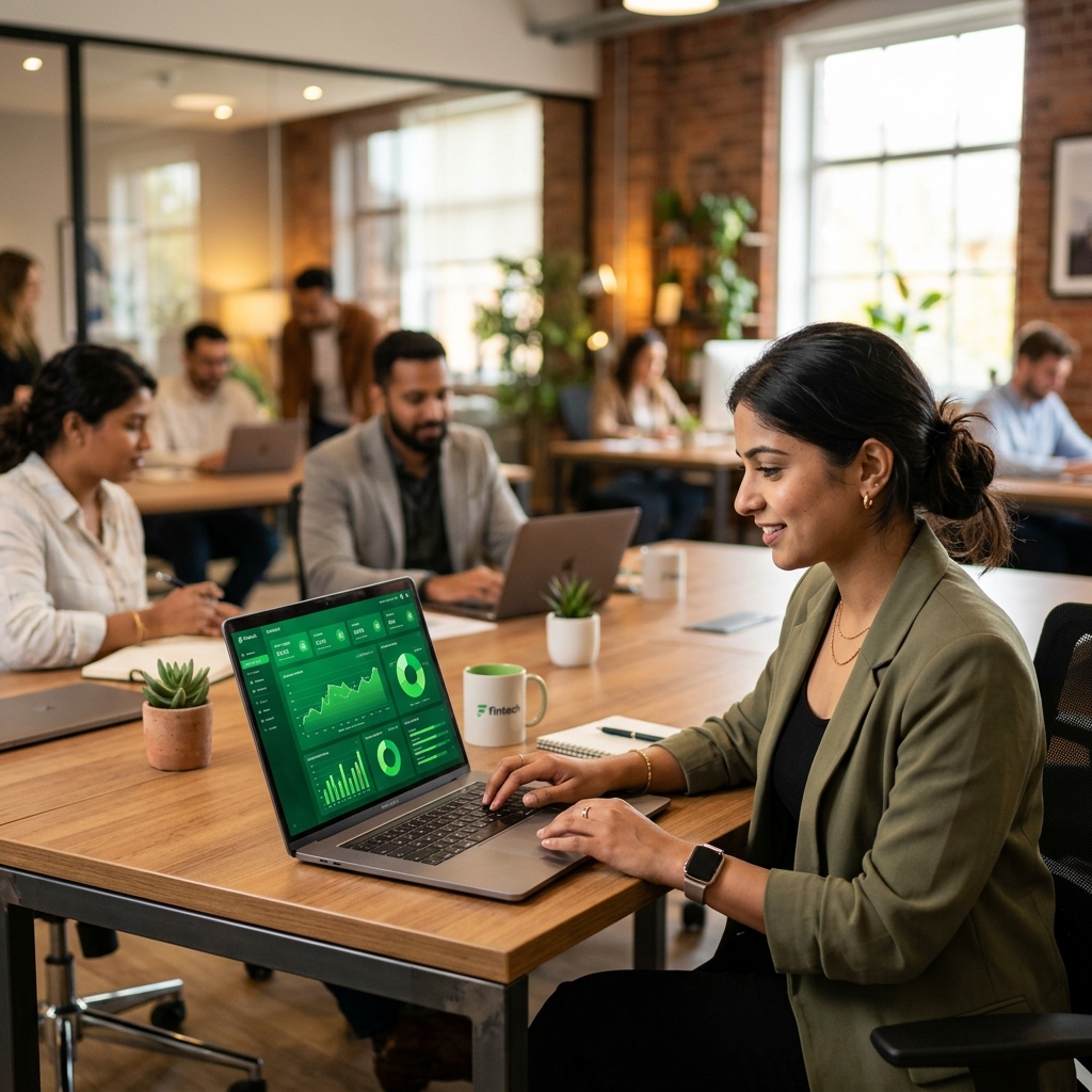 Analytics and fintech platform displayed on laptop screen